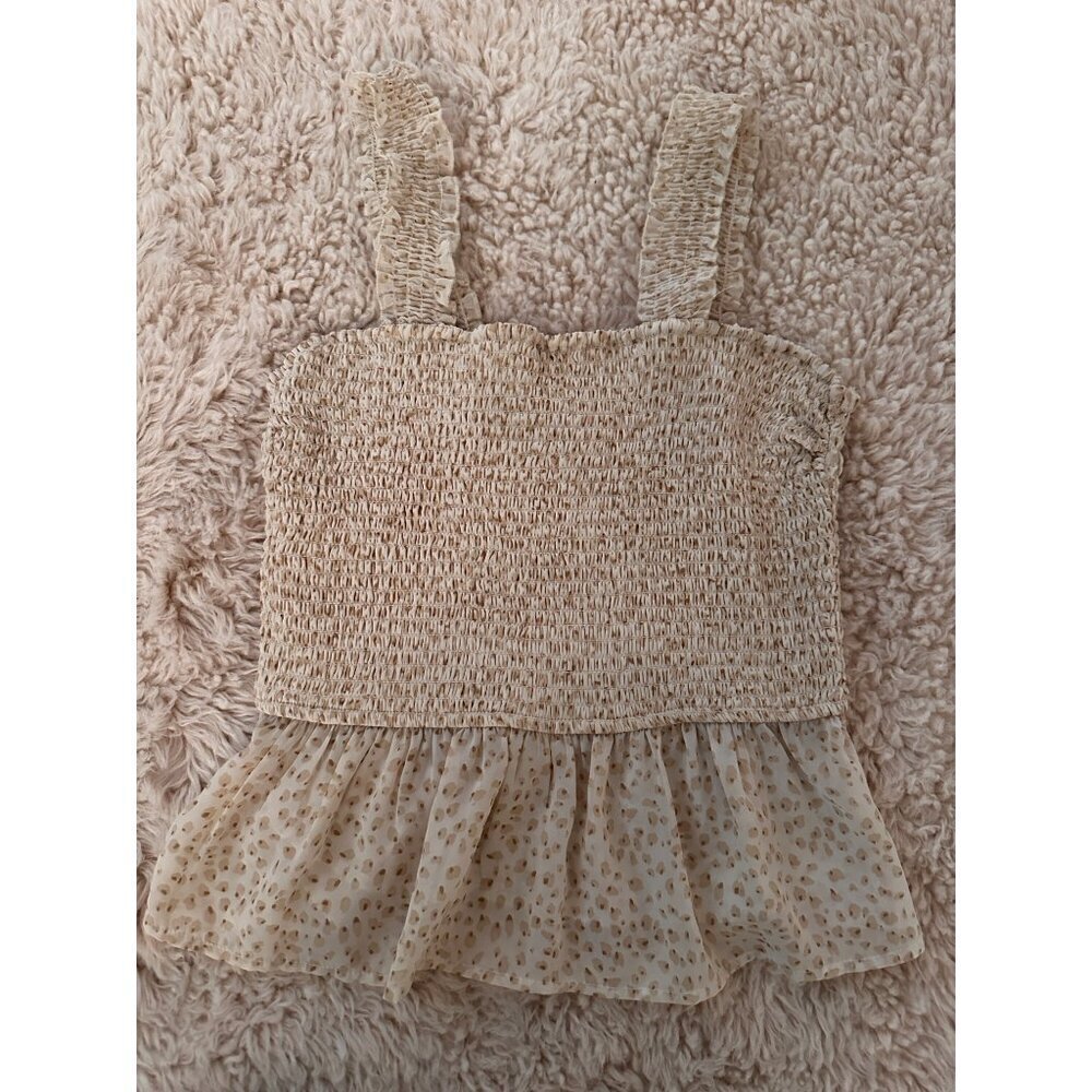 Japna beige smocked peplum tank top size large